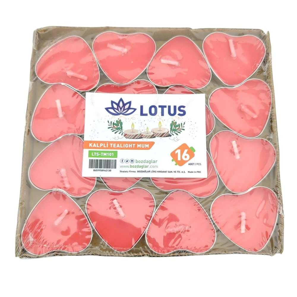 Lotus 16Lı Kalpli Kırmızı Tealıght Mum