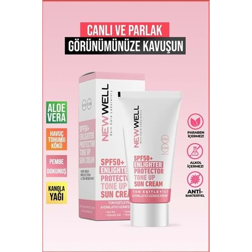 New Well Güneş Kremi Ton Eşitleyici Spf50+ Pembe